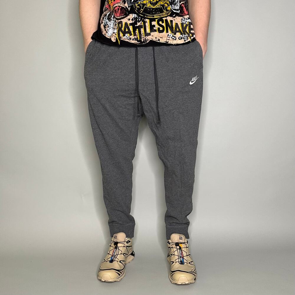 Vintage Y2K Nike Sweatpants Mens XL Dark Grey White Swoosh Cotton Joggers - Picture 2 of 4